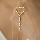 925 Ayar Gümüş Mikron Altın Kaplama Kalpli ve Ayak izli Kişiye Özel Anne Kolyesi - CN00156 thumbnail 2