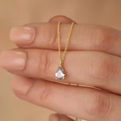 925 Ayar Gümüş Beyaz Damla Taşlı Kolye - CNS00121 thumbnail 5