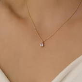 925 Ayar Gümüş Beyaz Damla Taşlı Kolye - CNS00121 thumbnail 2