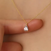 925 Ayar Gümüş Beyaz Damla Taşlı Kolye - CNS00121 thumbnail 4