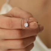 925 Ayar Gümüş Yuvarlak Tektaş Kolye - CNS00101 thumbnail 5