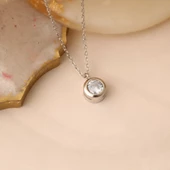 925 Ayar Gümüş Yuvarlak Tektaş Kolye - CNS00101 thumbnail 1