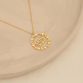 14 Ayar Mikron Altın Kaplama İki İsimli Dal Desenli Gümüş Kolye - CN00221 thumbnail 2