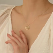 14 Ayar Mikron Altın Kaplama İki İsimli Dal Desenli Gümüş Kolye - CN00221 thumbnail 3