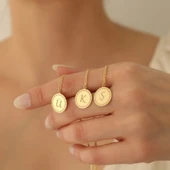 14 Ayar Mikron Altın Kaplama Kişiye Özel Harf Gümüş Kolye - CN00207 thumbnail 1