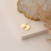 14 Ayar Mikron Altın Kaplama Anne ve Çocuk El Figürlü Kalp Kolye – Anlamlı Hediye Tasarım - CN00216 thumbnail 2