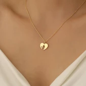 14 Ayar Mikron Altın Kaplama Anne ve Çocuk El Figürlü Kalp Kolye – Anlamlı Hediye Tasarım - CN00216 thumbnail 3