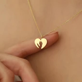 14 Ayar Mikron Altın Kaplama Anne ve Çocuk El Figürlü Kalp Kolye – Anlamlı Hediye Tasarım - CN00216 thumbnail 1