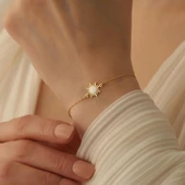 925 Ayar Gümüş Swarovski Taşlı Güneş Bileklik - CBS00107 - 2