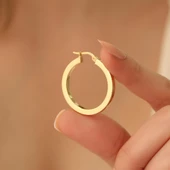 925 Ayar Gümüş Büyük Boy Kare Hoop Halka Küpe - E00240 - 5