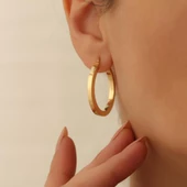 925 Ayar Gümüş Büyük Boy Kare Hoop Halka Küpe - E00240 - 3