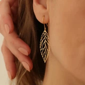 925 Ayar Gümüş Büyük Boy Yaprak Küpe - E00232 - 1