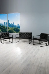 VIANEM Oslo Modern İskandinav Metal Berjer Ofis Balkon Bahçe Koltuk Takımı Siyah - 1