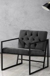 VIANEM Oslo Modern İskandinav Metal Berjer Ofis Balkon Bahçe Koltuk Takımı Füme - 3