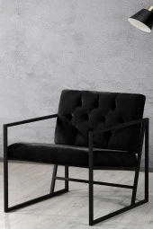 VIANEM Oslo Modern İskandinav Metal Berjer Ofis Balkon Bahçe Koltuk Takımı Siyah - 3