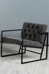 VIANEM Oslo Modern İskandinav Metal Berjer Ofis Balkon Bahçe Koltuk Takımı Füme - 6