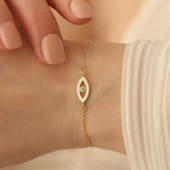 925 Ayar Gümüş Swarovski Taşlı Göz Bileklik - CBS00106 - 1