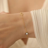 925 Ayar Gümüş Kişiye Özel Harfli Nazar Boncuğu Bileklik - CBS00105 thumbnail 5