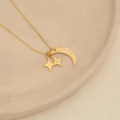 14 Ayara Mikron Kaplama Kişiye Özel Harf Detaylı Ay Yıldız Gümüş Kolye - CN00233 thumbnail 1