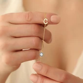 925 Ayar Gümüş Kişiye Özel Harfli Nazar Boncuğu Bileklik - CBS00105 thumbnail 1