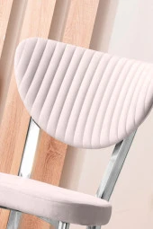 VIANEM Kütük Desenli MDF Krom Elma Mutfak Masa Takımı 6 Sandalyeli Salon Yemek Masa Takımı thumbnail 4