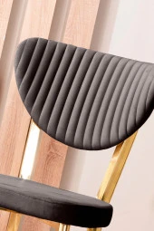 VIANEM Kütük Desenli MDF Gold Elma Mutfak Masa Takımı 6 Sandalyeli Salon Yemek Masa Takımı - 4