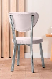 VIANEM Kütük Desenli MDF Krom Elma Mutfak Masa Takımı 4 Sandalyeli Salon Yemek Masa Takımı thumbnail 3