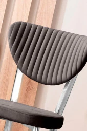 VIANEM Elma Yuvarlak Krom Ceviz Mutfak Masa Takımı 4 Sandalyeli Salon Yemek Masa Takımı thumbnail 4