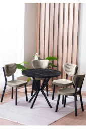 VIANEM Elma Yuvarlak Siyah Mutfak Masa Takımı 4 Sandalyeli Salon Yemek Masa Takımı thumbnail 1