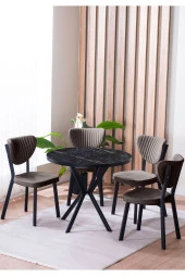 VIANEM Elma Yuvarlak Siyah Mutfak Masa Takımı 4 Sandalyeli Salon Yemek Masa Takımı thumbnail 1