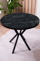 VIANEM Elma Yuvarlak Siyah Mutfak Masa Takımı 4 Sandalyeli Salon Yemek Masa Takımı thumbnail 2
