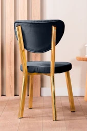 VIANEM Elma Yuvarlak Gold Ceviz Mutfak Masa Takımı 4 Sandalyeli Salon Yemek Masa Takımı - 3