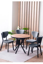 VIANEM Elma Yuvarlak Ceviz Mutfak Masa Takımı 4 Sandalyeli Salon Yemek Masa Takımı thumbnail 1