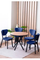 VIANEM Elma Yuvarlak Ceviz Mutfak Masa Takımı 4 Sandalyeli Salon Yemek Masa Takımı thumbnail 1