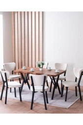 VIANEM Kütük Desenli MDF Elma Mutfak Masa Takımı 6 Sandalyeli Salon Yemek Masa Takımı - 1