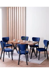 VIANEM Kütük Desenli MDF Elma Mutfak Masa Takımı 6 Sandalyeli Salon Yemek Masa Takımı thumbnail 1