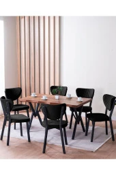 VIANEM Kütük Desenli MDF Elma Mutfak Masa Takımı 6 Sandalyeli Salon Yemek Masa Takımı - 1