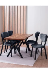 VIANEM Kütük Desenli MDF Elma Mutfak Masa Takımı 4 Sandalyeli Salon Yemek Masa Takımı thumbnail 1