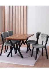 VIANEM Kütük Desenli MDF Elma Mutfak Masa Takımı 4 Sandalyeli Salon Yemek Masa Takımı - 1
