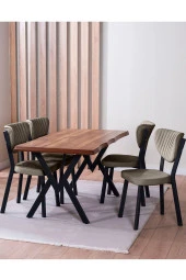 VIANEM Kütük Desenli MDF Elma Mutfak Masa Takımı 4 Sandalyeli Salon Yemek Masa Takımı thumbnail 1