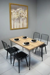 VIANEM Yıldız 4'lü 120x60 Masa Takımı Mutfak Bahçe Balkon Masa Takımı thumbnail 1