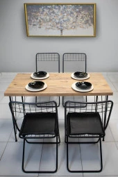 VIANEM Portatif 4'lÜ Sandalye 60x120 Masa Takımı Mutfak Bahçe Balkon Masa Takımı thumbnail 2