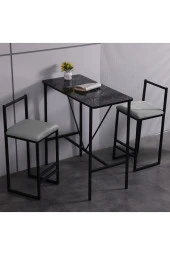 VIANEM 2li Bar Sandalyesi Masa Takımı - Siyah Mermer Desen Masa thumbnail 1