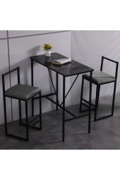 VIANEM 2li Bar Sandalyesi Masa Takımı - Siyah Mermer Desen Masa thumbnail 1