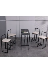 VIANEM 4 Adet Bar Sandalyesi Bar Masası Takımı - Siyah Mermer Desen Masa thumbnail 1