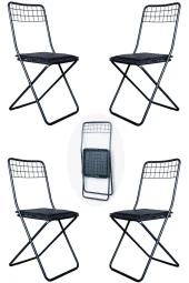 VIANEM Dörtlü Portatif Katlanır Tel Sandalye Mutfak Sandalyesi Kamp Sandalyesi thumbnail 1