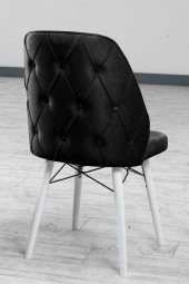 VIANEM Lexus Mutfak Sandalyesi Yemek Odası Salon Oturma Odası Sandalyesi - Ahşap Beyaz Ayak thumbnail 3