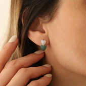 925 Ayar Gümüş Yeşil & Beyaz Taşlı Kalpli Çivi Küpe - ES00123 thumbnail 3