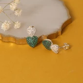 925 Ayar Gümüş Yeşil & Beyaz Taşlı Kalpli Çivi Küpe - ES00123 thumbnail 5