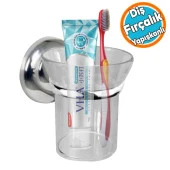 Yapışkanlı Diş Fırçalık Banyo Diş Fırçası Kabı Kutusu Krom Kristal - 1